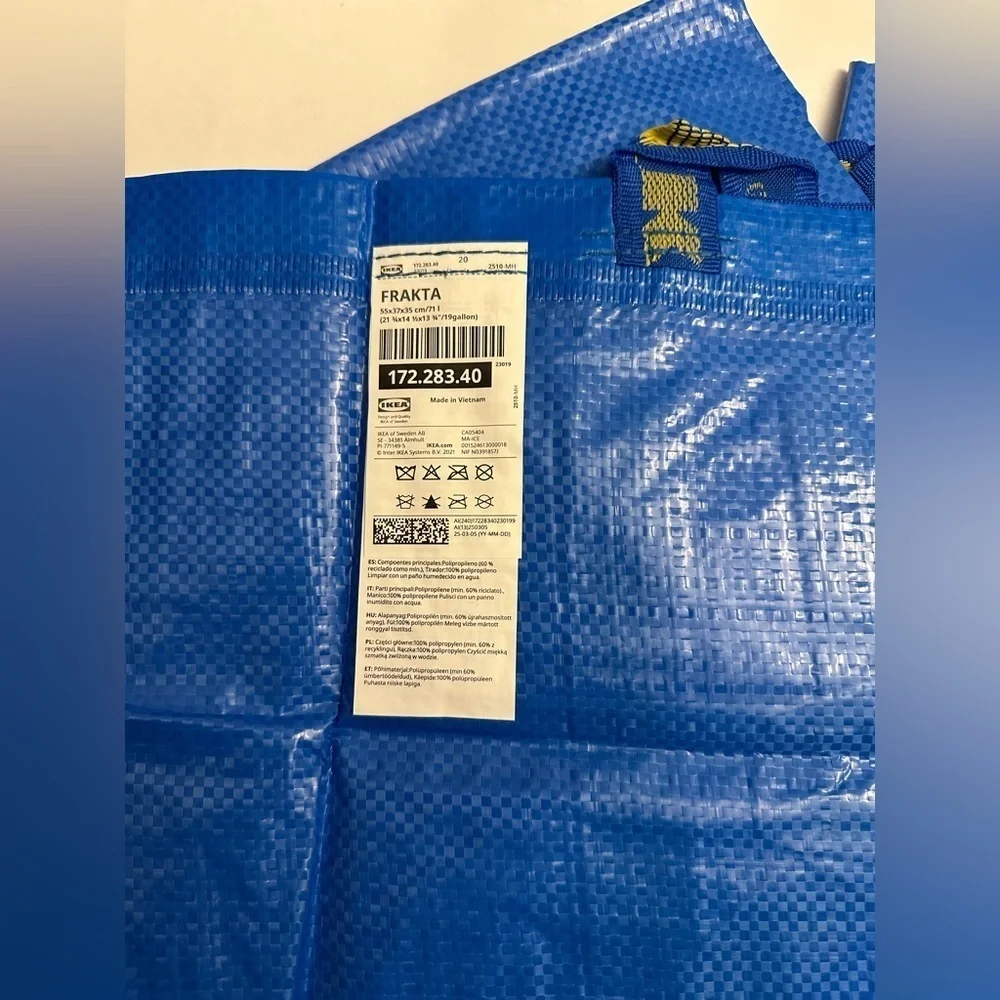 (Set of 3) NEW Ikea FRAKTA Shopping bag, large, blue
